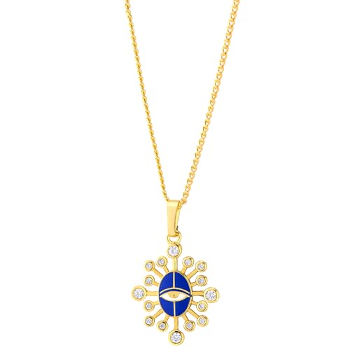 COOLSTEELANDBEYOND Gold Color Evil Eye Protection Pendant Necklace for Women, with 19 inch Rope Chain