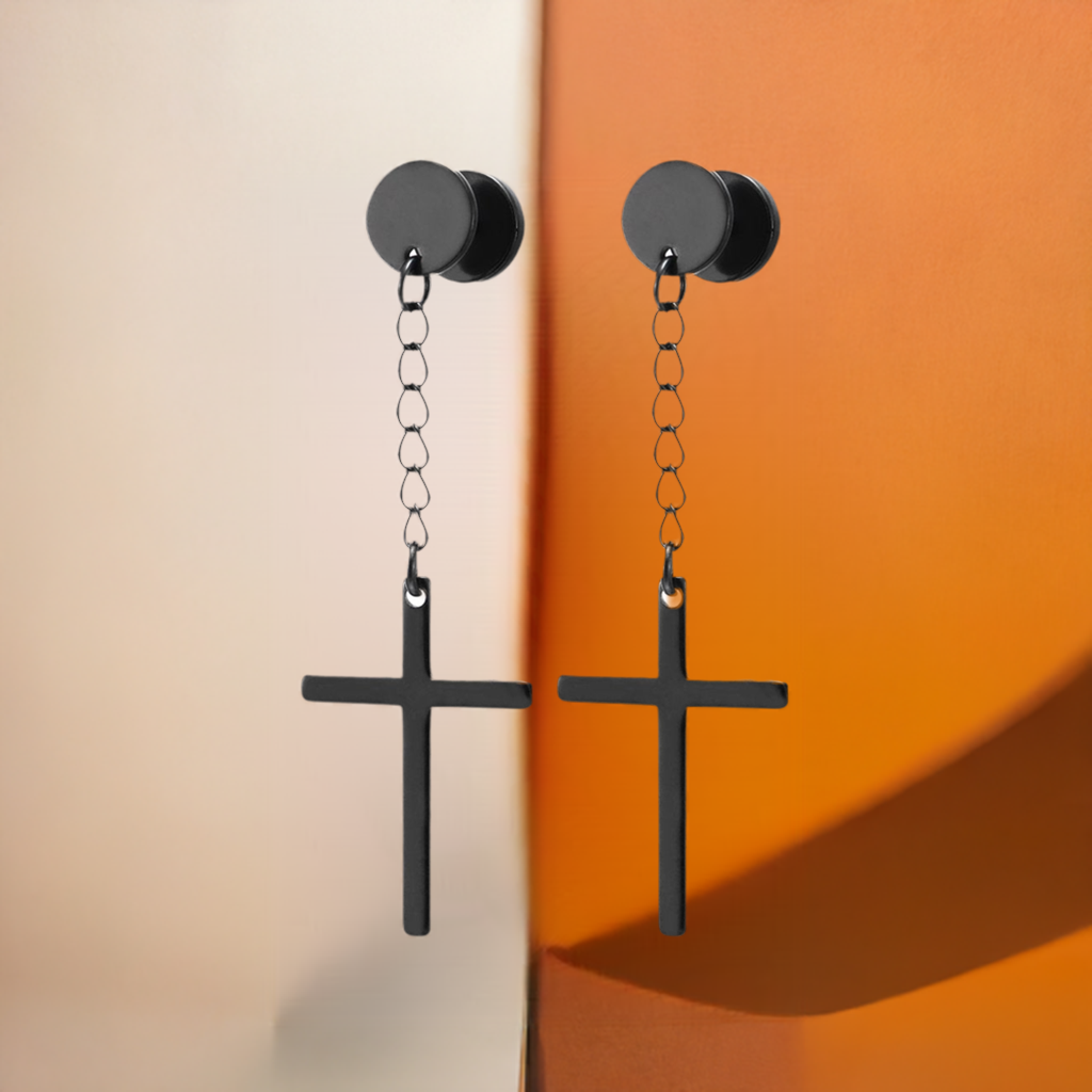 Stainless Steel Circle Cross Earrings – Screw Stud With Dangle Cross, Men/Women, 2-6pcs