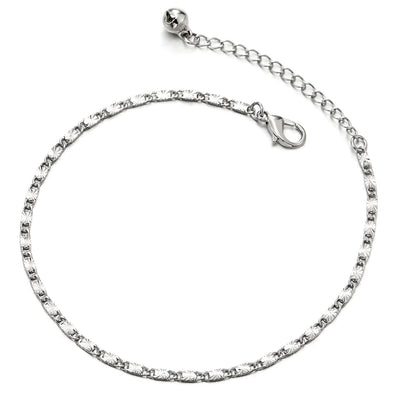 Thin Grooved Stripe Textured Link Chain Anklet Bracelet for Women, Adjustable - COOLSTEELANDBEYOND Jewelry