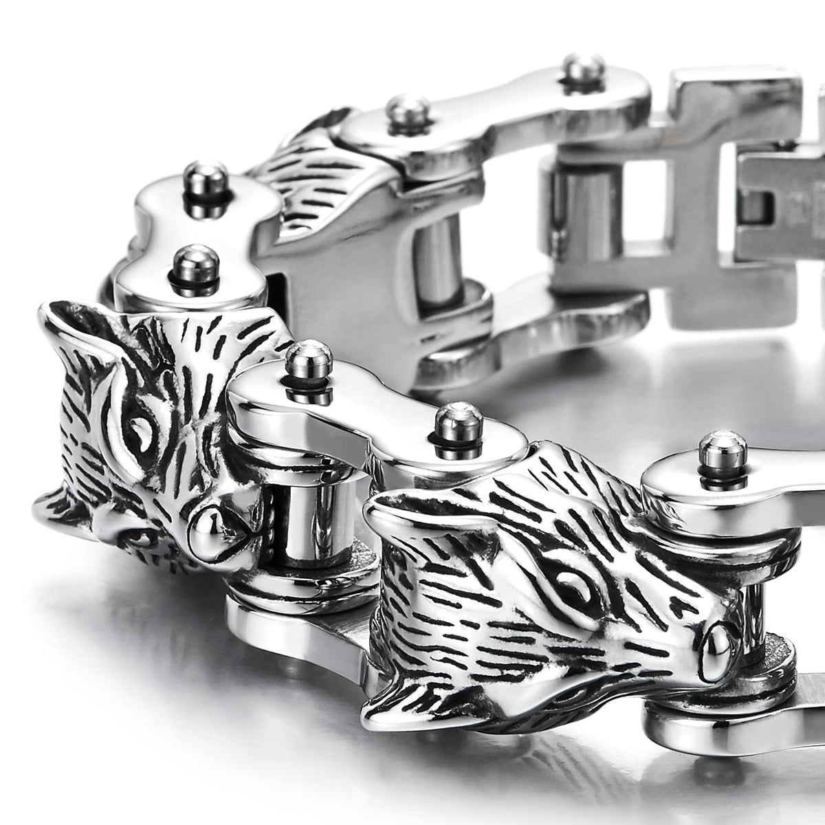 Heavy Duty Stainless Steel Large Curb Chain Bracelet with Fleur De Lis - Jewelry