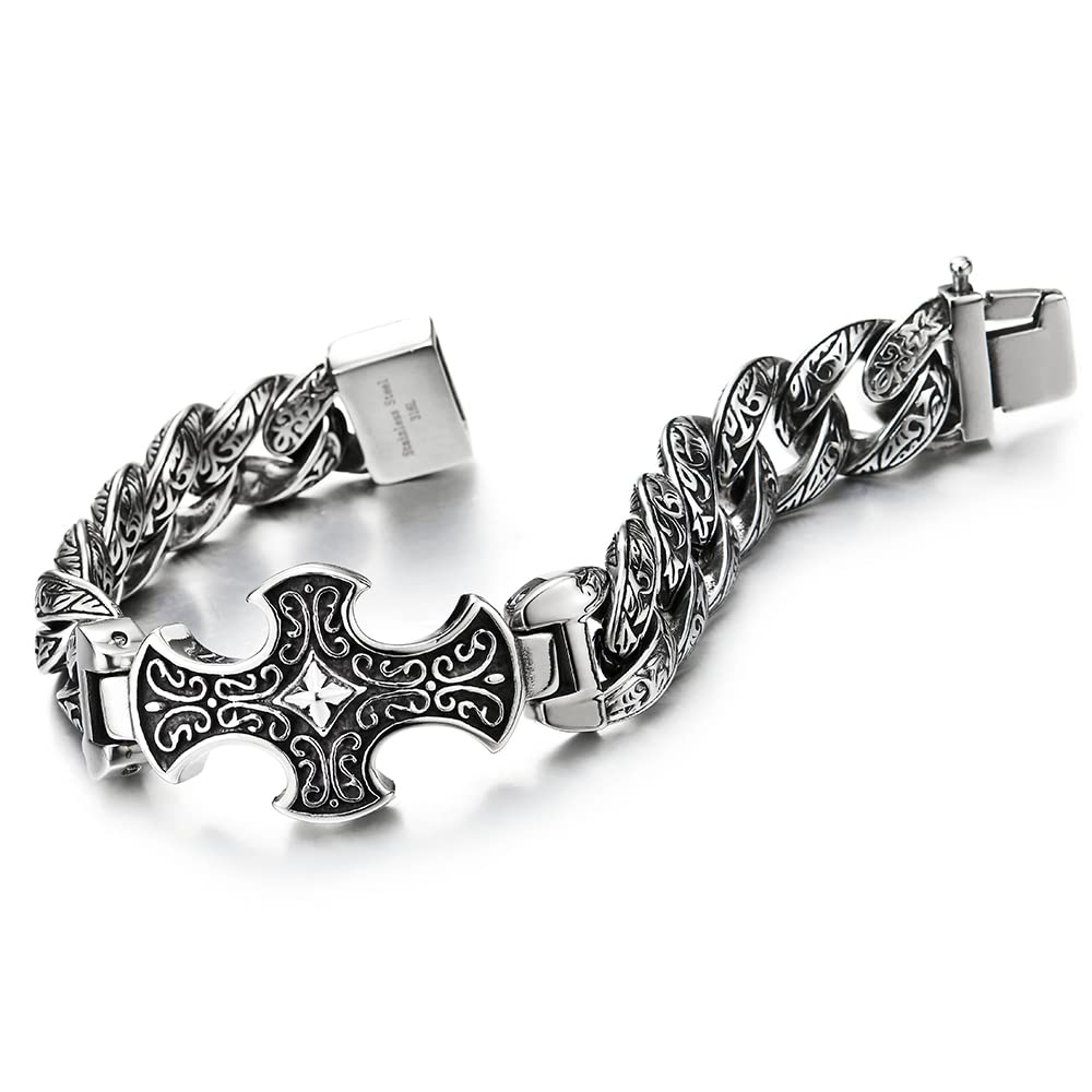 Men's Black Stainless Steel Biker ID Bracelet | 316L Steel, FREE Engraving, TIONEER Brand