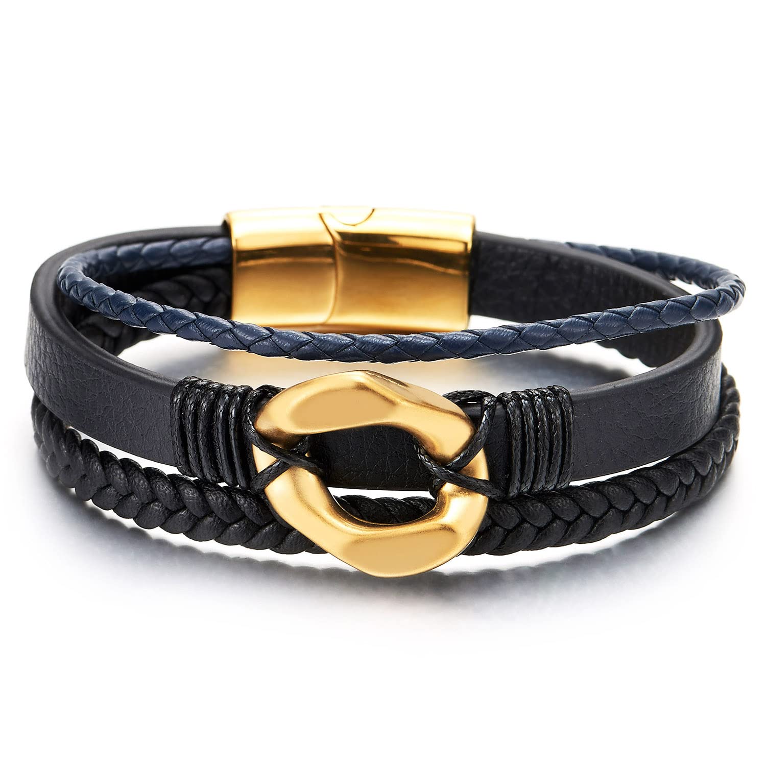 Leather Bracelet Steel - Gold / Black