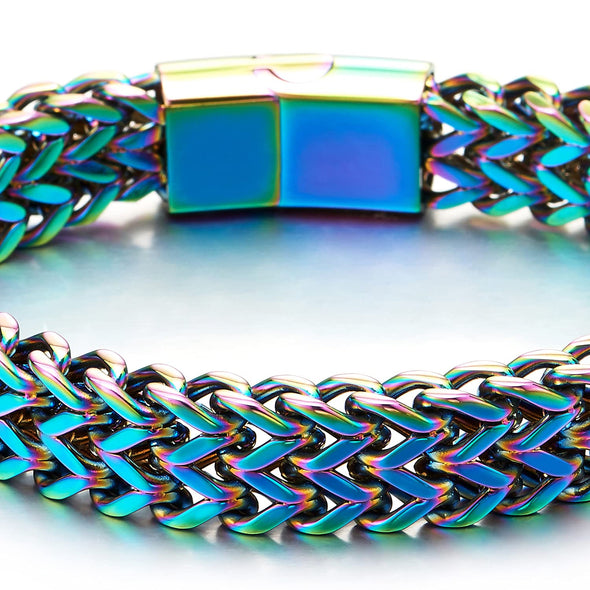Minimalist Mens Steel Oxidized Rainbow Double Franco Link Curb Chain Bracelet Magnetic Clasp, Punk - COOLSTEELANDBEYOND Jewelry