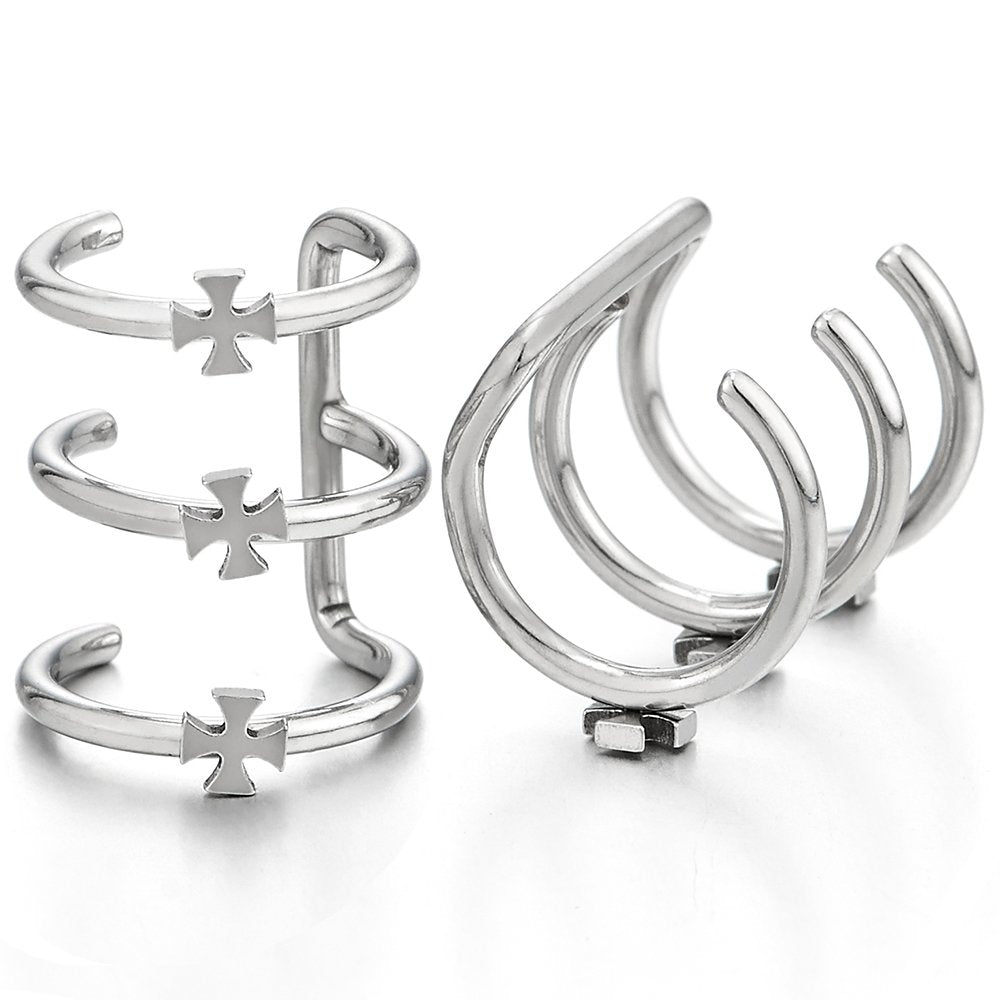 2pcs Stainless Steel Ear Cuff Ear Clip with Cross Non-Piercing