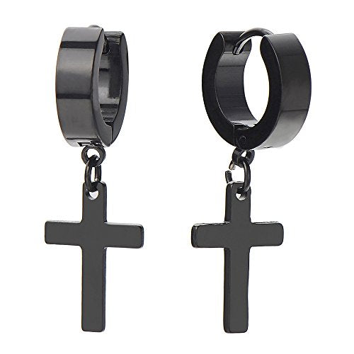 Clip-On Cross Earrings for Men - Pair Black