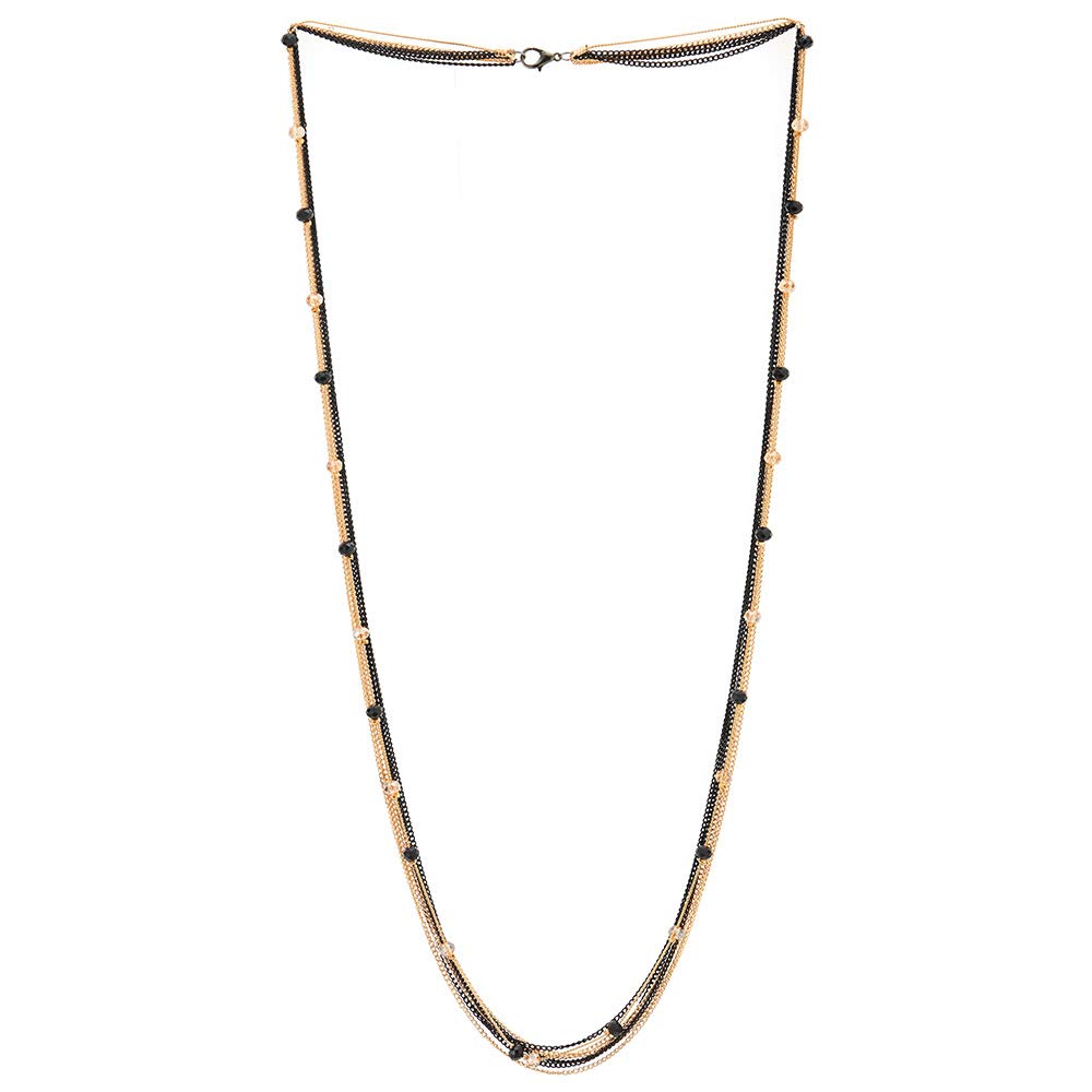 Black Gold Multi-Strand Long Chains Statement Necklace with Crystal