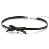 COOLSTEELANDBEYOND Ladies Black Leather Bow Choker Necklace Pendant - COOLSTEELANDBEYOND Jewelry