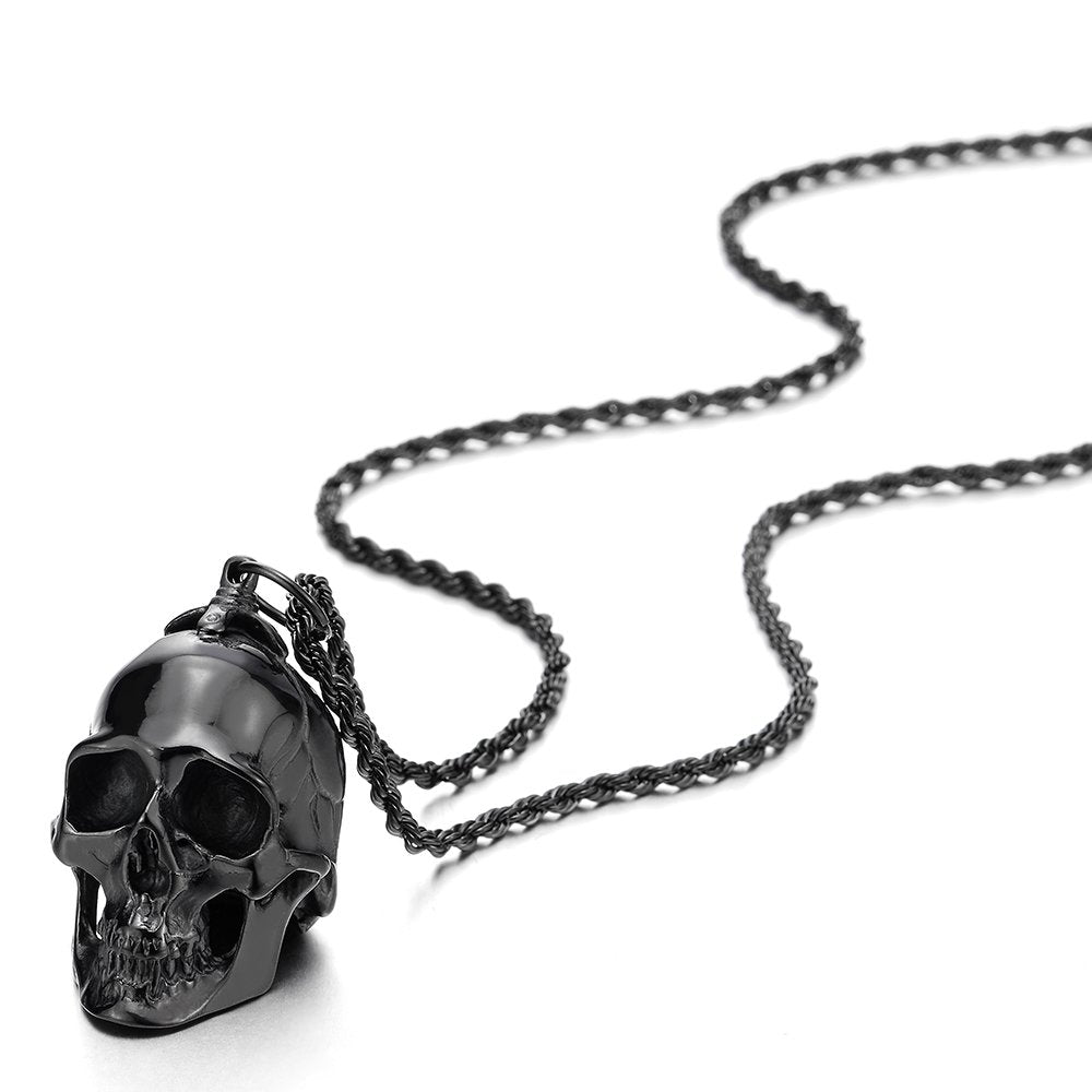 Collier Pendentif Main Punk Rock Et Roll - Acier Inoxydable, Chaîne 75cm Boule Pour Homme Et Femme