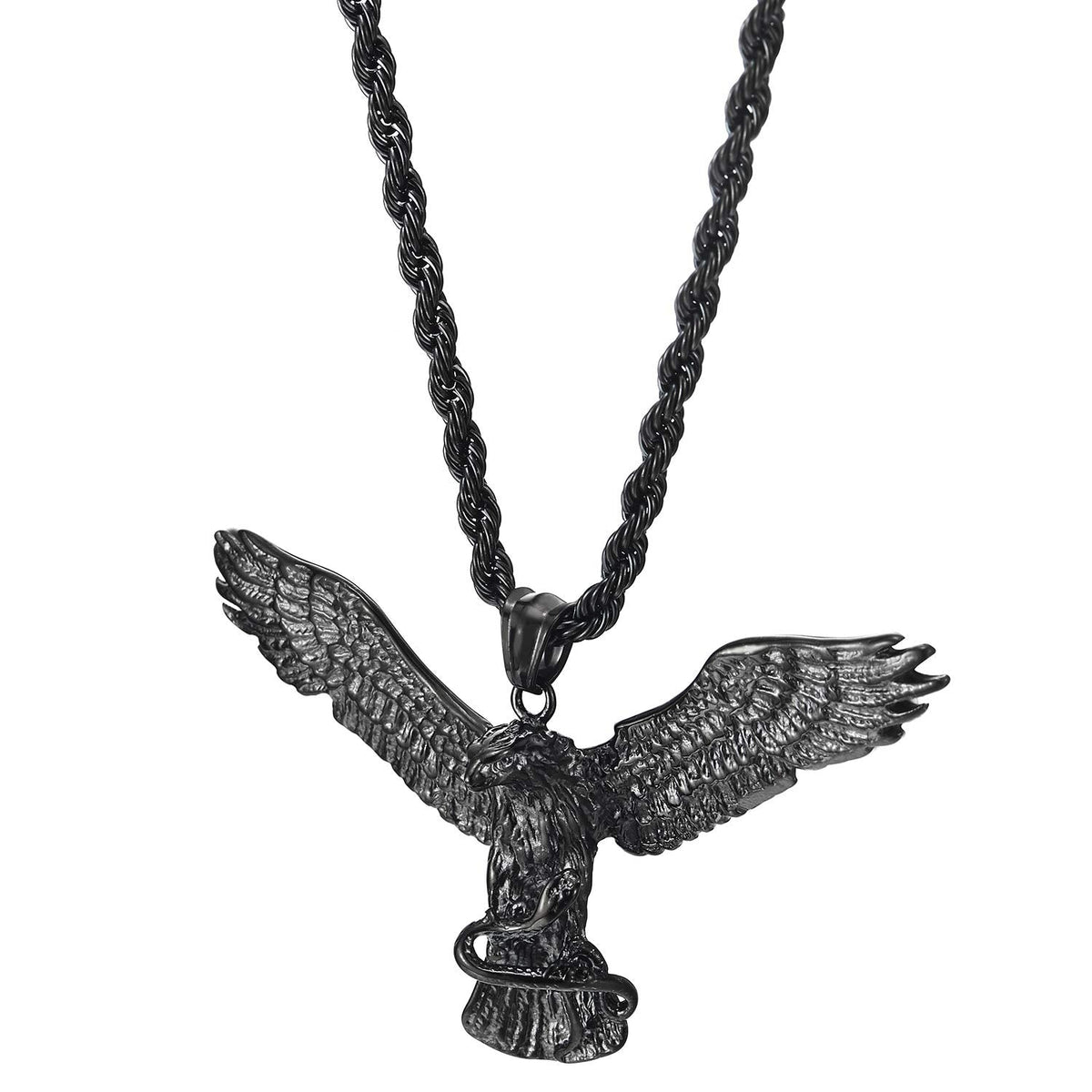 Mens Womens Vintage Flying Eagle Grabbing Snake Pendant Necklace