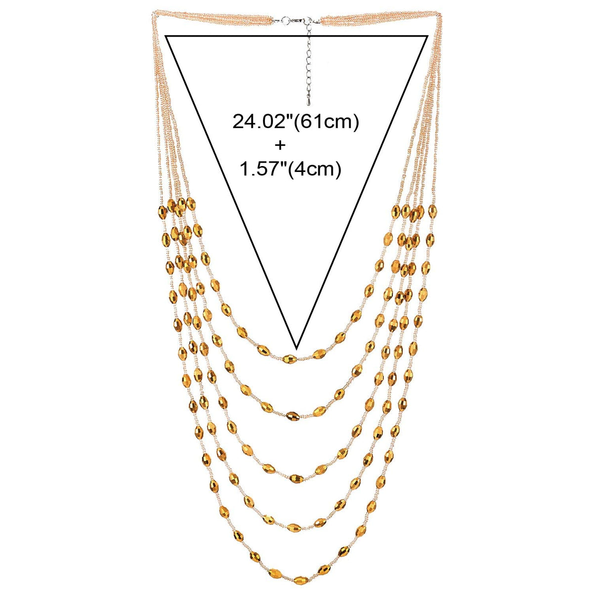 thumbnail image 2 of Gold White Statement Necklace Two-Strand Chain With Champagne Crystal Beads - 78cm Dress Jewelry 2 of 13
