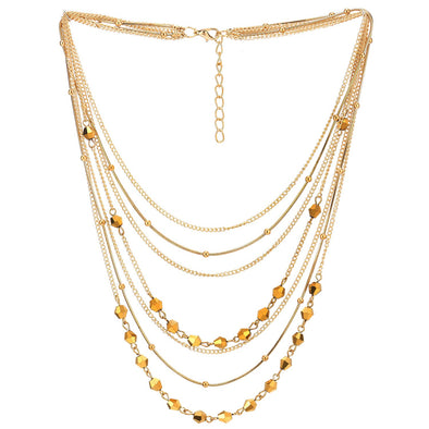 Gold Statement Collar Necklace Waterfall Multi-Strand Chains Gem Stone Ball Charm Pendant - COOLSTEELANDBEYOND Jewelry