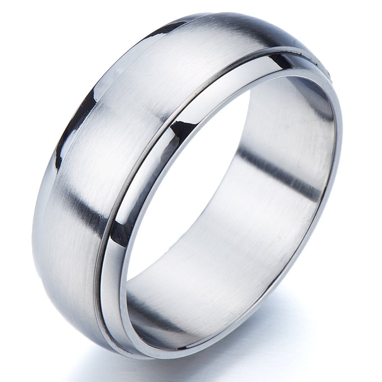 Rings Wide Brushed Center Polished Edge Stainless Steel Ring 8mm / 10 Wholesale Jewelry Website 10 Unisex