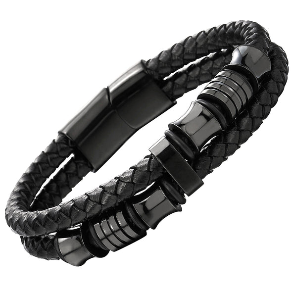 COOLSTEELANDBEYOND Uomo Acciaio Inossidabile Bracciale del Cranio Teschio, Braccialetto di Intrecciato Pelle Nero, con Chiusura O-ring COOLSTEELANDBEYOND Uomo Acciaio Inossidabile Bracciale del Cranio Teschio, Braccialetto di Intrecciato Pelle Nero, con Chiusura O-ring