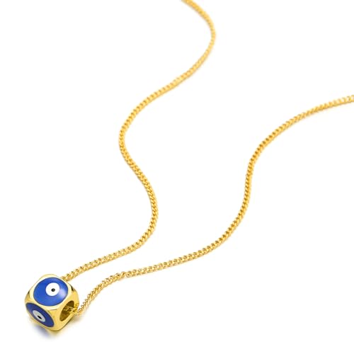 COOLSTEELANDBEYOND Womens Evil Eye Protection Pendant Necklace Gold Color, 19 in Rope Chain
