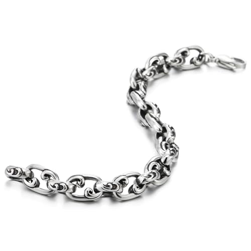 COOLSTEELANDBEYOND Mens Braided Link Chain Bracelet, Filigree Special Design, Stainless Steel, Vintage Oval Links