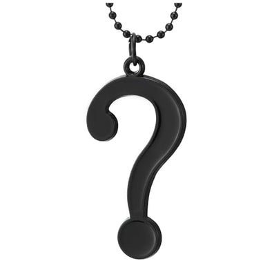 COOLSTEELANDBEYOND Question Mark Pendant in Black, Necklace for Men Women, 27 inches Ball Chain