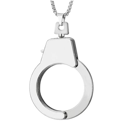 COOLSTEELANDBEYOND Mens Womens Handcuff Charm Pendant Necklace with 27 Inches Wheat Chain
