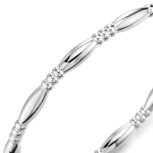 COOLSTEELANDBEYOND Stylish Bangle Bracelet for Women Stainless Steel, Bead and Bar Design, Polished