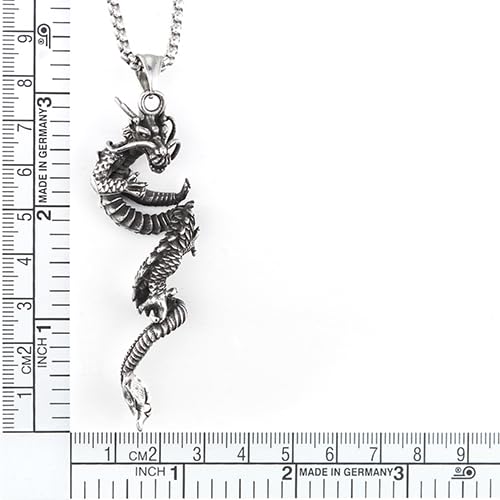 COOLSTEELANDBEYOND Mens Vintage Dragon Pendant, Stainless Steel Necklace with 30 inches Wheat Chain