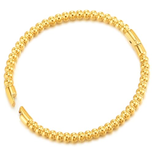 COOLSTEELANDBEYOND Women's Stainless Steel Bangle Bracelet Gold Color Beads Design