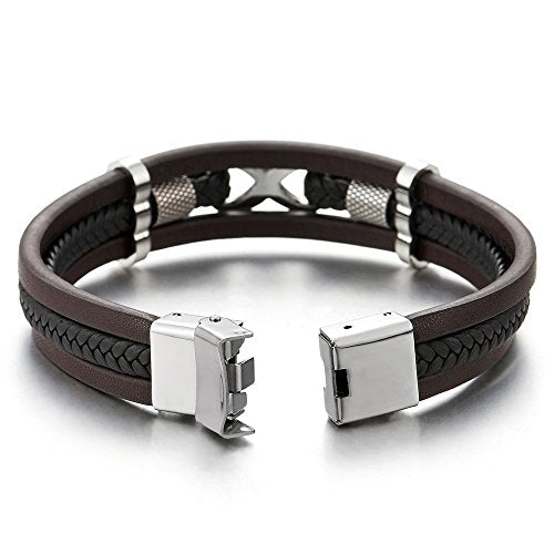 COOLSTEELANDBEYOND Three-Row Infinity Love Number 8 Friendship Braided Leather Bangle Wristband Bracelet