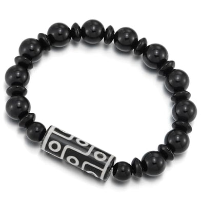 COOLSTEELANDBEYOND Mens Women Black Beads Bracelet, Totem Tattoo Tribal Prayer, Protection Mala, Murano-Style Bead
