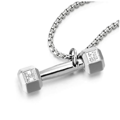 COOLSTEELANDBEYOND Man's Barbell Dumbbell Pendant Necklace with 27 Inches Wheat Chain
