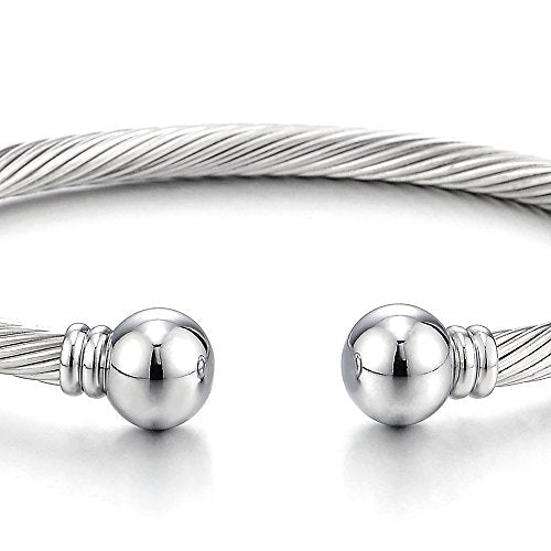 COOLSTEELANDBEYOND Elastic Adjustable Stainless Steel Cuff Bangle Bracelet for Mens Womens