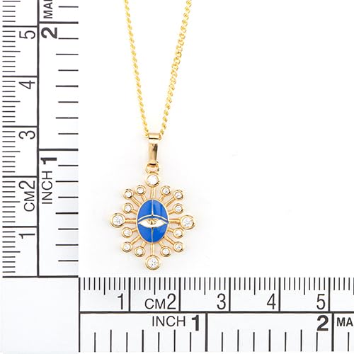 COOLSTEELANDBEYOND Gold Color Evil Eye Protection Pendant Necklace for Women, with 19 inch Rope Chain