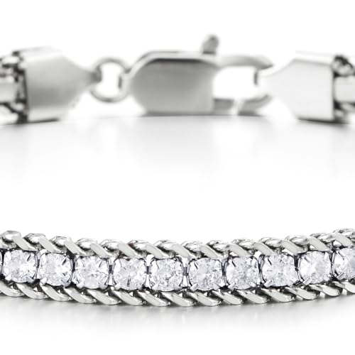 COOLSTEELANDBEYOND Cubic Zirconia Journey Link Cuff Bangle Bracelet for Women, Sparkling