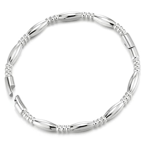 COOLSTEELANDBEYOND Stylish Bangle Bracelet for Women Stainless Steel, Bead and Bar Design, Polished