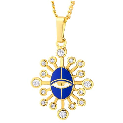 COOLSTEELANDBEYOND Gold Color Evil Eye Protection Pendant Necklace for Women, with 19 inch Rope Chain