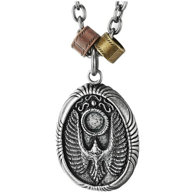 COOLSTEELANDBEYOND Mens Vintage Eagle Pendant Oval Medallion, Charm Necklace with 24 in Rope Chain