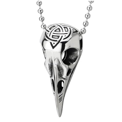 COOLSTEELANDBEYOND Triquetra Celtic Knot Eagle Bird Skull Pendant, Stainless Steel Mens Necklace, 30 Inches Ball Chain