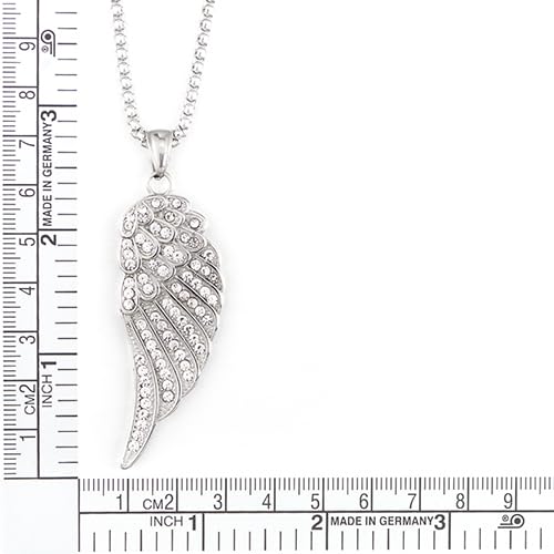 COOLSTEELANDBEYOND Large Iced Out Cubic Zirconia Angel Wing Pendant, Mens Womens Necklace, 30 inches Wheat Chain