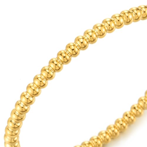 COOLSTEELANDBEYOND Women's Stainless Steel Bangle Bracelet Gold Color Beads Design