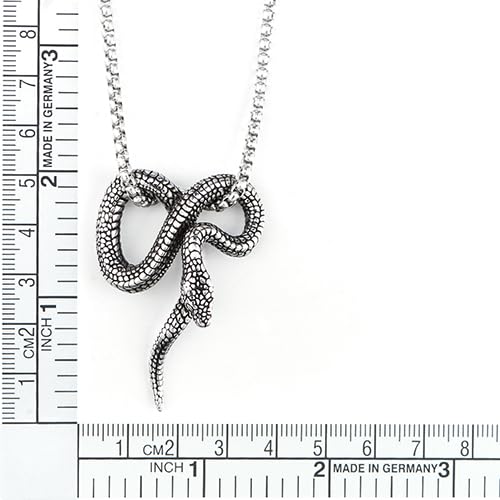 COOLSTEELANDBEYOND Coiled Cobra Snake Pendant, Mens Women Stainless Steel Vintage Necklace, 30 inch Wheat Chain, Gothic