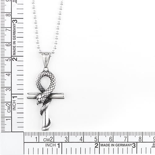 COOLSTEELANDBEYOND Stainless Steel Cobra Snake Cross Pendant Necklace for Men Women, 24 Inches Ball Chain