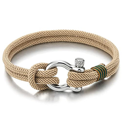 COOLSTEELANDBEYOND Mens Women Steel Screw Anchor Shackles Nautical Sailor Rope Cord Wrap Bracelet Wristband