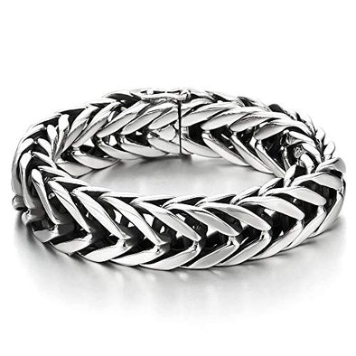 COOLSTEELANDBEYOND Masculine Style Wide Curb Chain Bracelet Stainless Steel Silver Color for Men