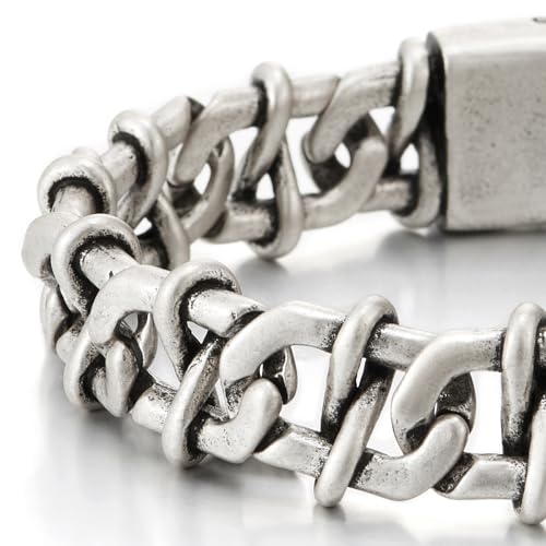 COOLSTEELANDBEYOND Braided Curb Chain, Marine Link Chain, Stainless Steel Bracelet for Men, Vintage Old Silver Color