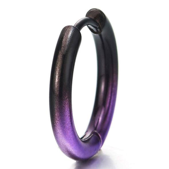 Pair Stainless Steel Oxidized Plain Circle Huggie Hinged Hoop Earrings for Men Women