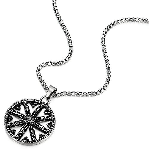 Mens Large Steel Dharma Chakra Pendant Dharma Wheel of Law Symbol Necklace with 30 in Chain