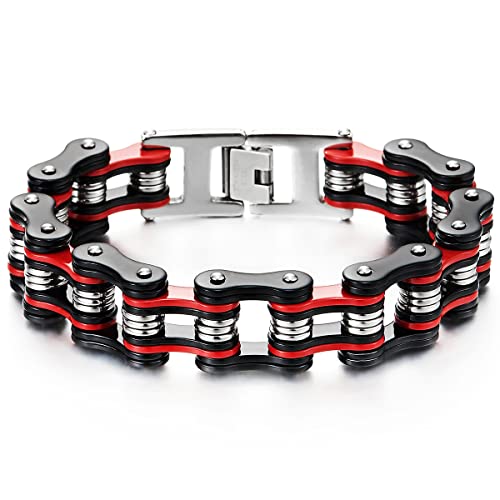 COOLSTEELANDBEYOND Stainless Steel Biker Bracelet for Men, Masculine Motorcycle Chain Style, Bike Link High Polished