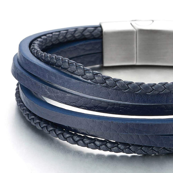 COOLSTEELANDBEYOND Mens Womens Multi-Strand Braided Leather Bracelet Wristband with Steel Magnetic Clasp