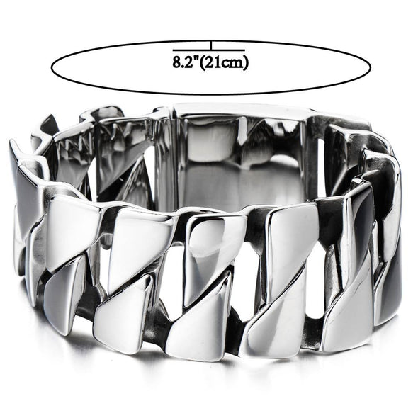 COOLSTEELANDBEYOND Heavy and Study Mens Stainless Steel Fancy Curb Chain Bracelet Silver Color High Polished