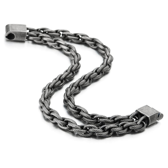 COOLSTEELANDBEYOND Mens Stainless Steel Double-Row Interwoven Link Chain Bracelet, Old Metal Finishing