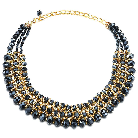 Statement Necklace with Black Faceted Crystal Beads