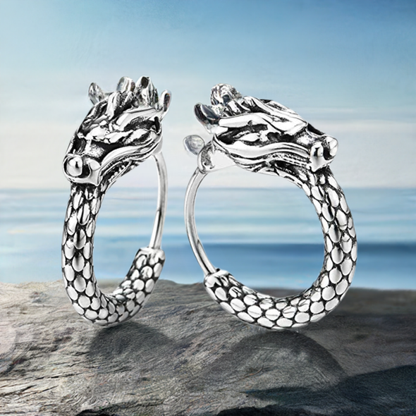Orecchini A Cerchio Con Squame Di Drago - Acciaio Inox, 2 Pezzi, Unisex, Vintage - Foto 8