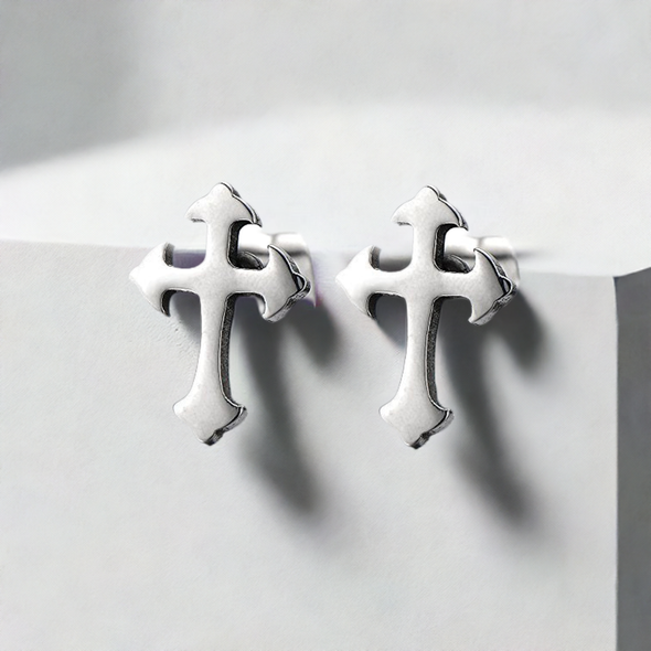 Pair Unisex Plain Cross Stud Earrings of Stainless Steel for Man and Women